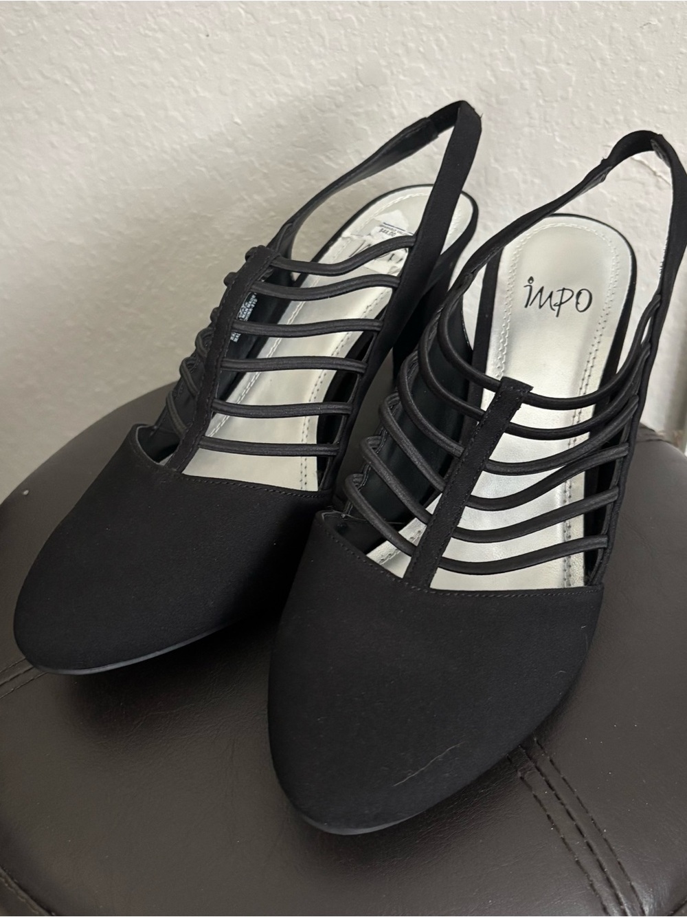 impo Black Strappy Slingback Heels